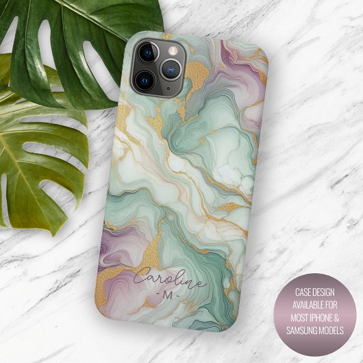 Paarse Mauve Roze Groen Goud Marmeren Kunstpatroon Case-Mate iPhone Case