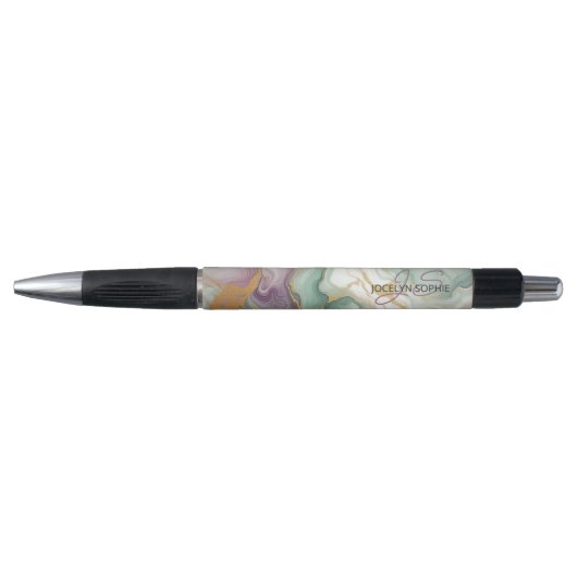 Paarse Mauve Roze Groen Goud Marmeren Kunstpatroon Pen (Voorkant)