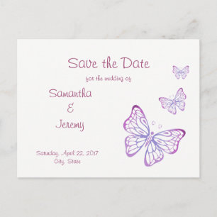 Paarse Mauve Roze Klasse Vlinder Save the Date Aankondigingskaart