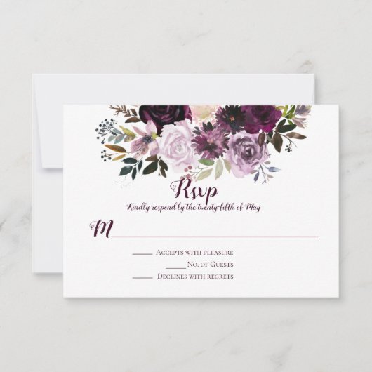Paarse Mauve Roze Pioenrozen RSVP (Voorkant)