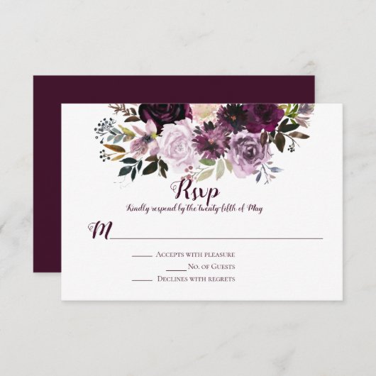 Paarse Mauve Roze Pioenrozen RSVP (Voorkant / Achterkant)