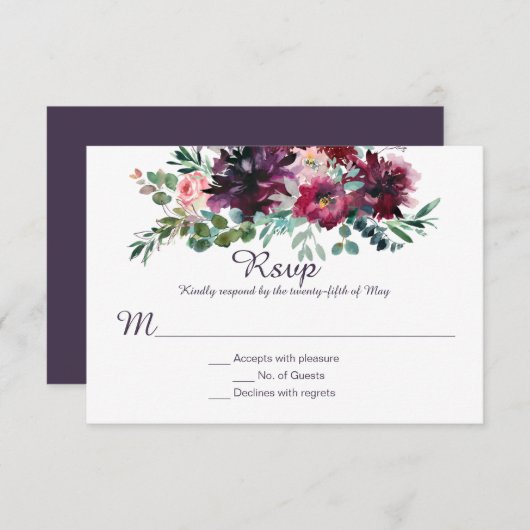 Paarse Mauve Roze Pruim Rood Violet Groen RSVP (Voorkant / Achterkant)