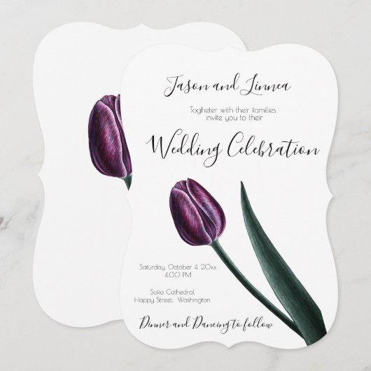 Paarse Mauve Tulp Minimalistisch Elegant Kaart (Voorkant / Achterkant)