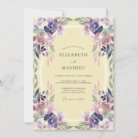 Paarse Mauve Wijnstok Bruiloft Kaart (Voorkant)