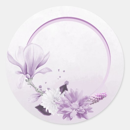 paarse Mauve & witte bloemen Ronde Sticker (Voorkant)