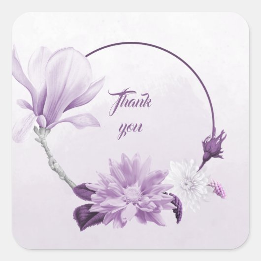 paarse Mauve & witte bloemenkrans dank u Vierkante Sticker (Voorkant)