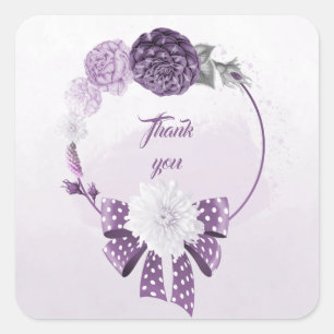 paarse Mauve & witte bloemenkrans dank u Vierkante Sticker