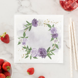 paarse mauve witte bloemenkrans servet