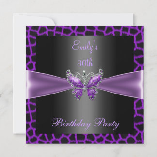 Paarse Mauve Zwarte Vlinder 30e Verjaardagsfeest Kaart