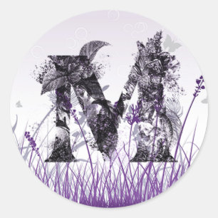 Paarse Meadows en bloemalfabet - Letter M Girl Ronde Sticker