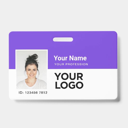 Paarse Medewerker Foto Balk of Qr Code Logo Naam Badge (Voorzijde)