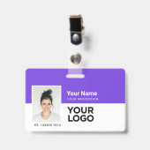 Paarse Medewerker Foto Balk of Qr Code Logo Naam Badge (Voorzijde met clip)
