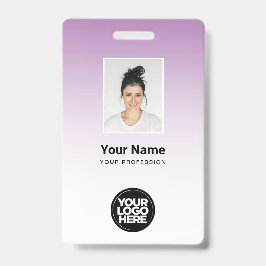 Paarse Medewerker Foto Bar Code Logo Naam Gradiënt Badge