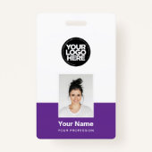 Paarse medewerker - foto, barcode, grote Logo, naa Badge (Voorkant)