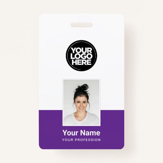 Paarse medewerker - foto, barcode, grote Logo, naa Badge (Voorkant)