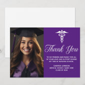 Paarse Medische School Afstuderen Foto Aangepast Bedankkaart (Voorkant / Achterkant)