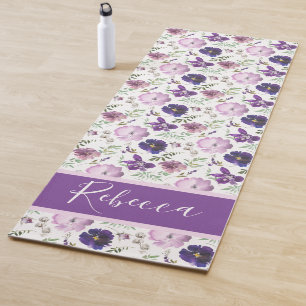 Paarse Meditatie Waterverf Bloem Bloemig Yoga Moed Yogamat