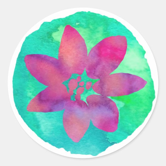 Paarse meerkleurige tropische bloem ronde sticker (Voorkant)