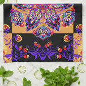 Paarse Mehndi bloemkunstwerk, Violet Natuur Theedoek (Gevouwen)