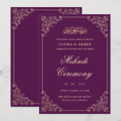 Paarse Mehndi Henna Islamitische Moslim Bruiloft Kaart (Voorkant / Achterkant)