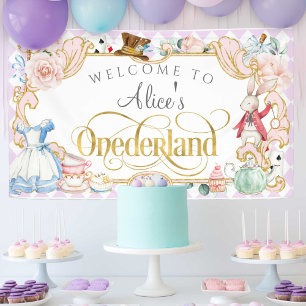 paarse meisje 1e verjaardag, Alice Onederland bann Spandoek