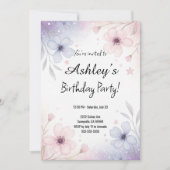  Paarse Meisje Bloemen Verjaardagsfeest Kaart (Voorkant)