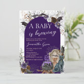 Paarse Meisje Gothic Halloween Baby shower Kaart (Staand voorkant)
