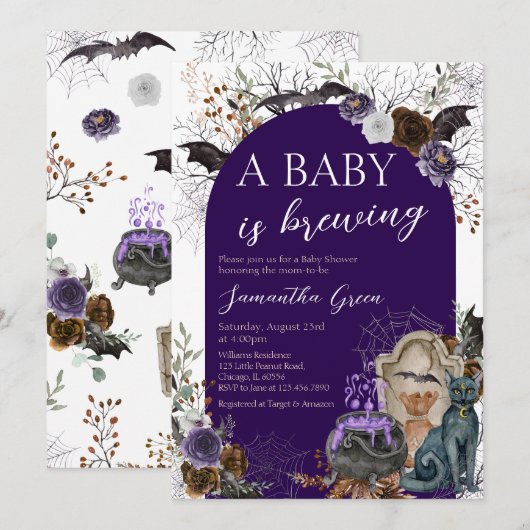 Paarse Meisje Gothic Halloween Baby shower Kaart (Voorkant / Achterkant)