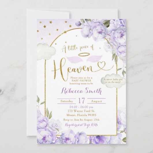 Paarse Meisje Klein Stukje van de Hemel Baby showe Kaart (Voorkant)