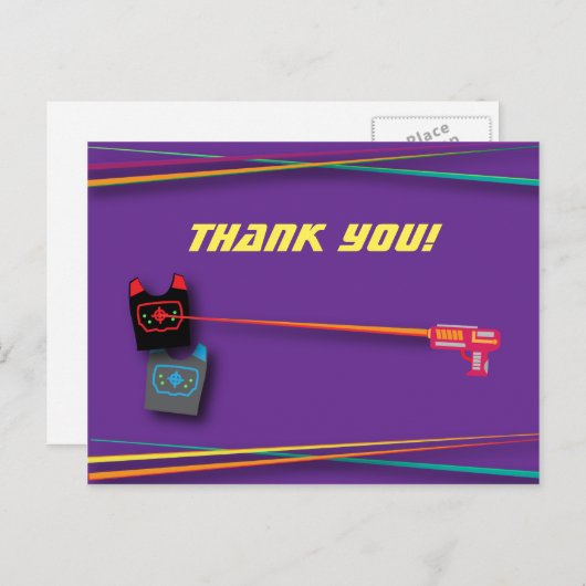 Paarse Meisje Laser Label Verjaardagsfeest Dank u Briefkaart (Voorkant / Achterkant)