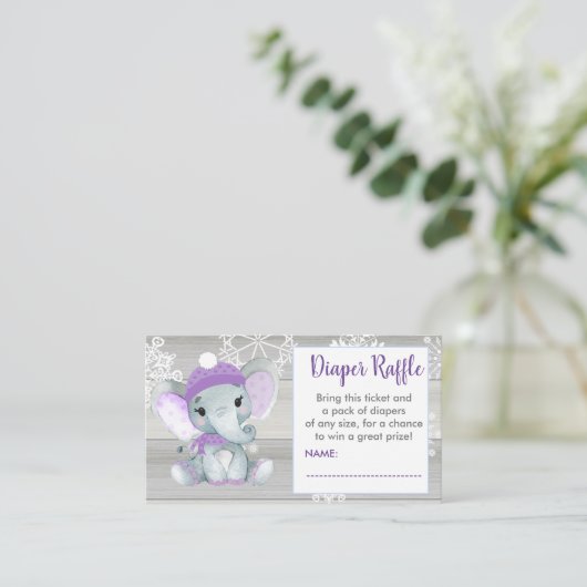 Paarse Meisje Olifant luier loterij ticket rustiek Informatiekaartje (Staand voorkant)
