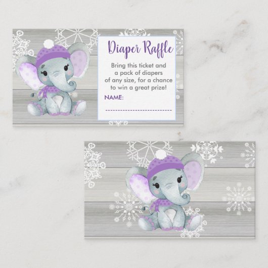 Paarse Meisje Olifant luier loterij ticket rustiek Informatiekaartje (Voorkant / Achterkant)