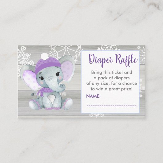Paarse Meisje Olifant luier loterij ticket rustiek Informatiekaartje (Voorkant)
