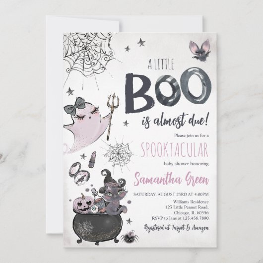 Paarse Meisje Spooky Ghost Halloween Baby shower Kaart (Voorkant)
