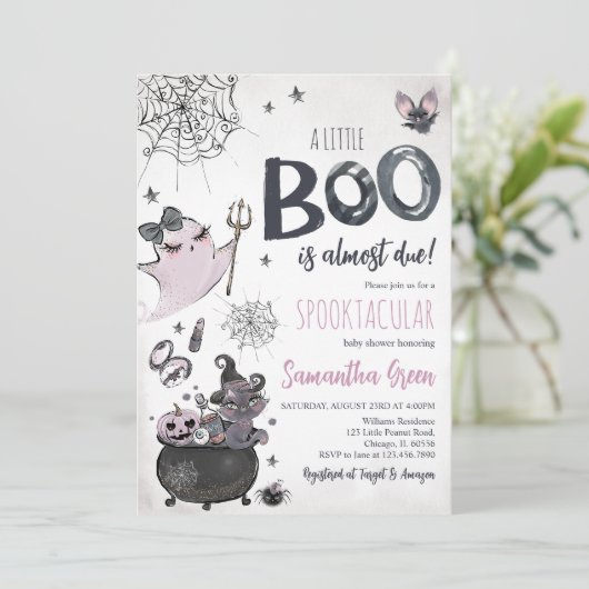 Paarse Meisje Spooky Ghost Halloween Baby shower Kaart (Staand voorkant)