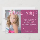 Paarse Meisje Sterren Verjaardag Dank u Fotokaart Bedankkaart (Voorkant)