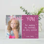 Paarse Meisje Sterren Verjaardag Dank u Fotokaart Bedankkaart (Staand voorkant)