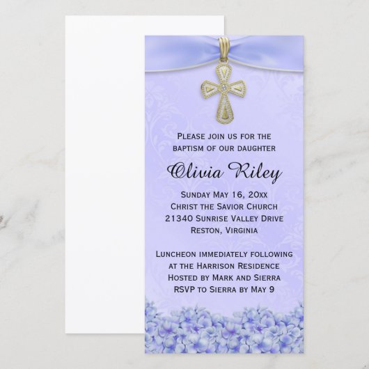 Paarse meisjes Baptism Christening Uitnodiging (Voorkant / Achterkant)