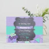 Paarse meisjes Cupcake Blackboard 1ste verjaardag Kaart (Staand voorkant)