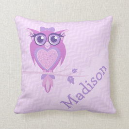 Paarse meisjes genaamd owl chervon kussenkussen kussen