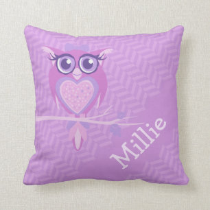 Paarse meisjes genaamd owl chevron kussenkussen kussen