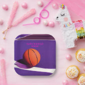 Paarse meisjes verjaardagsfeestje basketbal papieren bordje (Feest)