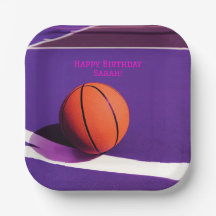 Paarse meisjes verjaardagsfeestje basketbal