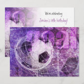 Paarse meisjes Voetbal Party uitnodiging (Voorkant / Achterkant)