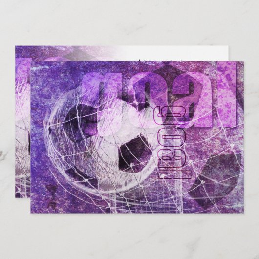 Paarse meisjes Voetbal Party uitnodiging (Voorkant / Achterkant)