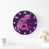 Paarse meisjes Waterverf Dinosaur Persoonlijke Kin Grote Klok (Huis)