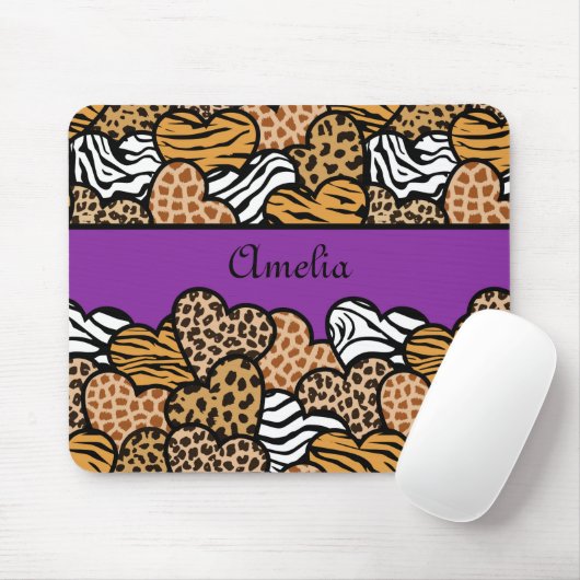 Paarse meisjesachtige dierenprint harten met een n muismat (Met muis)