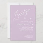 Paarse meisjesdoop uitnodiging (Voorkant)