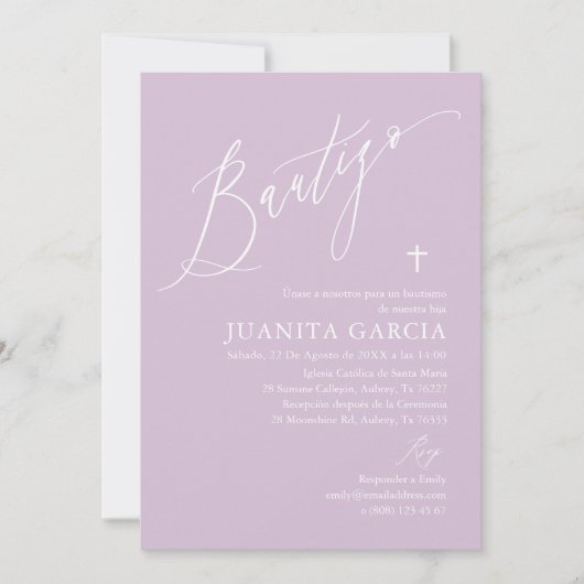 Paarse meisjesdoopuitnodiging kaart (Voorkant)