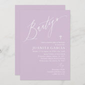 Paarse meisjesdoopuitnodiging kaart (Voorkant / Achterkant)